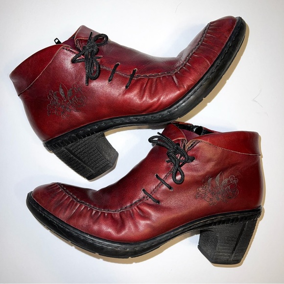 Rieker Shoes - Rieker Women’s Antistress Red Leather Ankle Booties. Sz 6/37EU